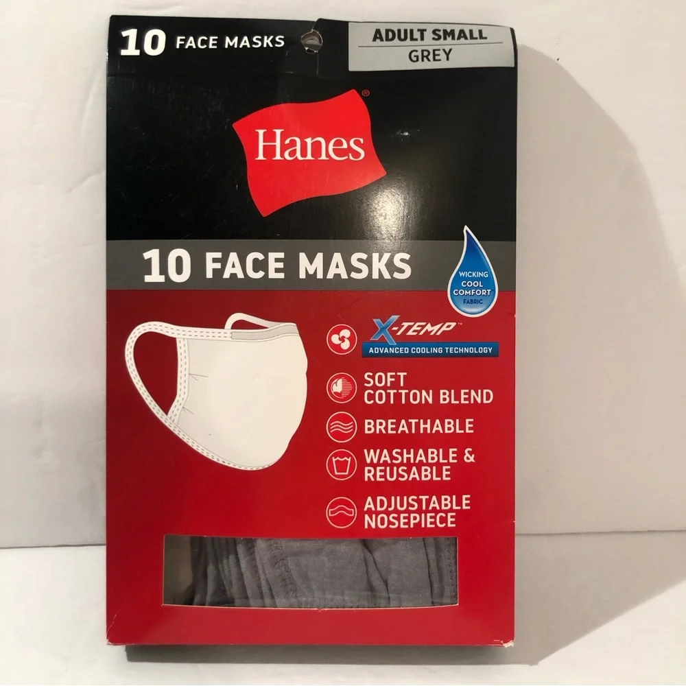 Hanes Cloth Face Mask 10 Pack Cotton Washable reusable Adult Small Gray